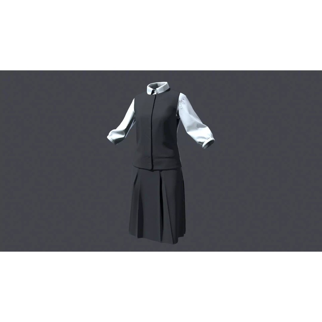 Japanese Office Uniform 3D Model – Low Poly Female Outfit, FBX - View 2