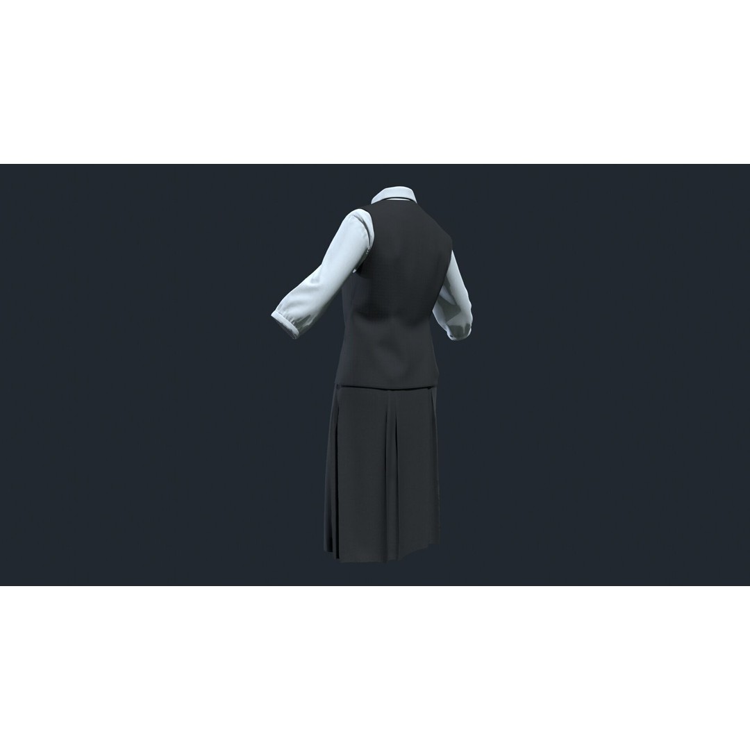 Japanese Office Uniform 3D Model – Low Poly Female Outfit, FBX - View 4