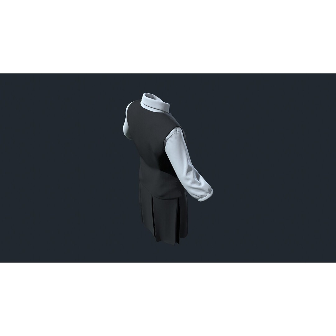 Japanese Office Uniform 3D Model – Low Poly Female Outfit, FBX - View 5