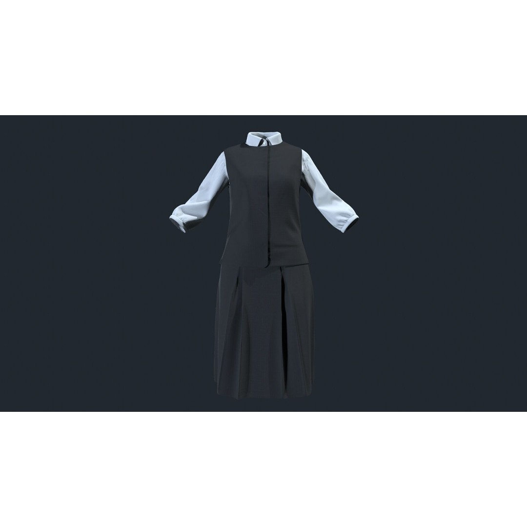 Japanese Office Uniform 3D Model – Low Poly Female Outfit, FBX - View 6