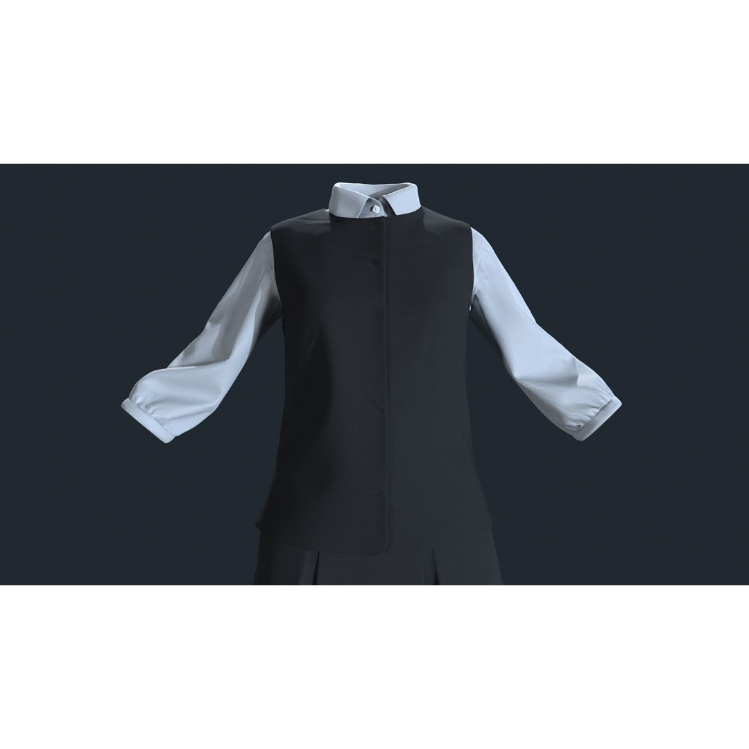 Japanese Office Uniform 3D Model – Low Poly Female Outfit, FBX - View 7