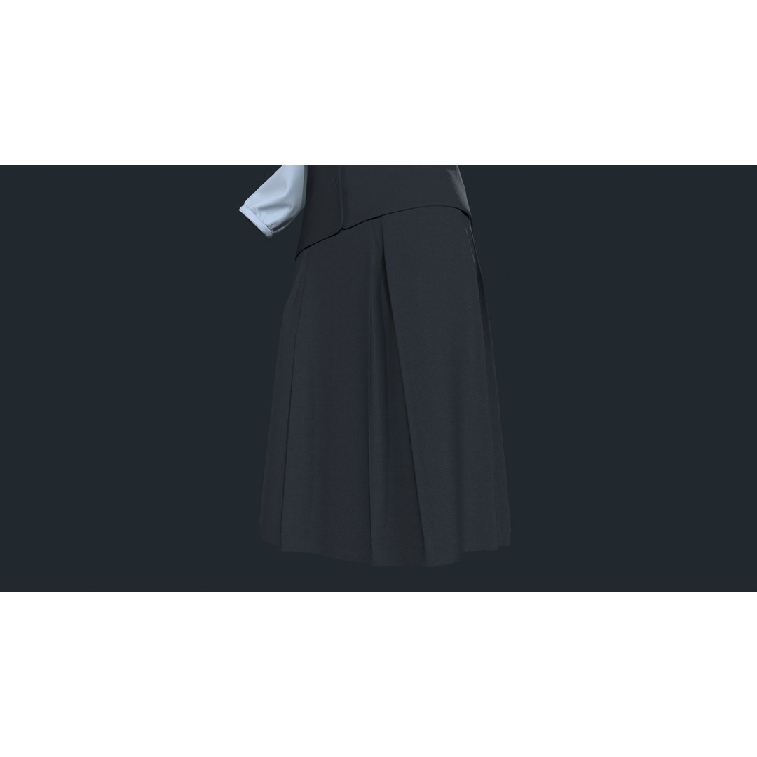 Japanese Office Uniform 3D Model – Low Poly Female Outfit, FBX - View 8