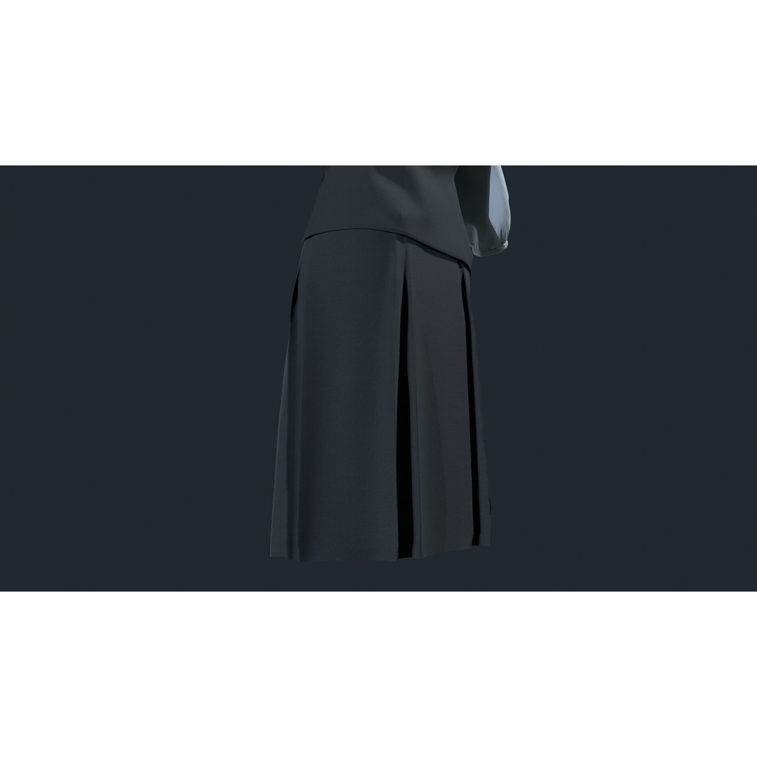 Japanese Office Uniform 3D Model – Low Poly Female Outfit, FBX - View 9