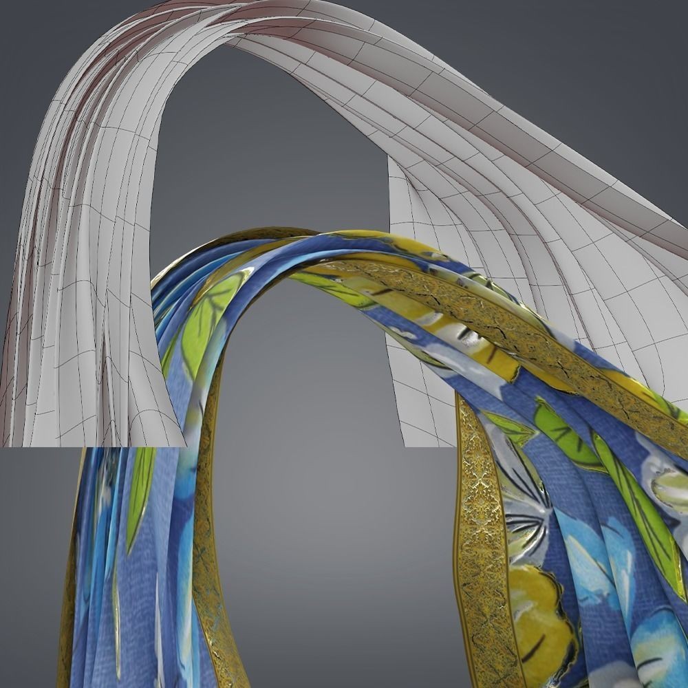 Indian Saree 3D Model – Low Poly Game Asset, FBX, PBR Textures - View 10