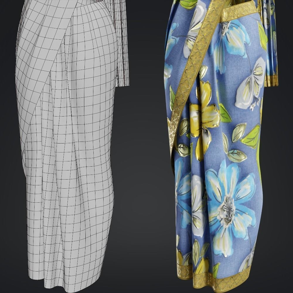 Indian Saree 3D Model – Low Poly Game Asset, FBX, PBR Textures - View 11