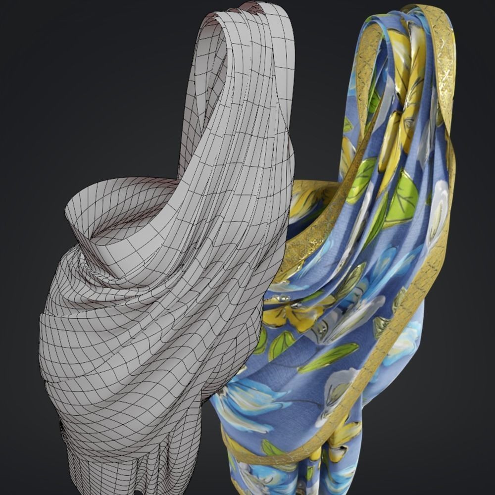 Indian Saree 3D Model – Low Poly Game Asset, FBX, PBR Textures - View 12