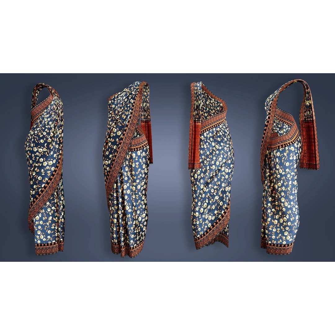 Indian Saree 3D Model – Low Poly Game Asset, FBX, PBR Textures - View 4