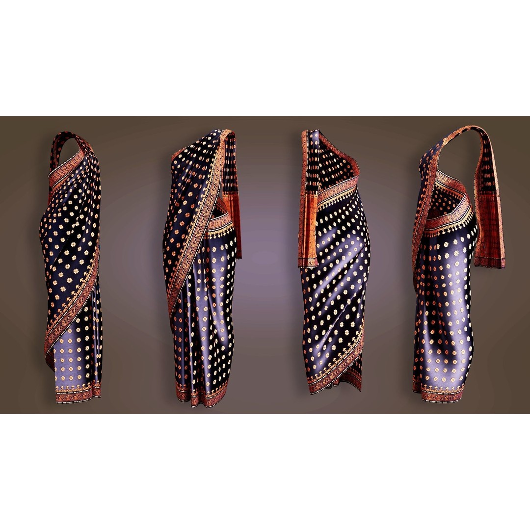 Indian Saree 3D Model – Low Poly Game Asset, FBX, PBR Textures - View 5