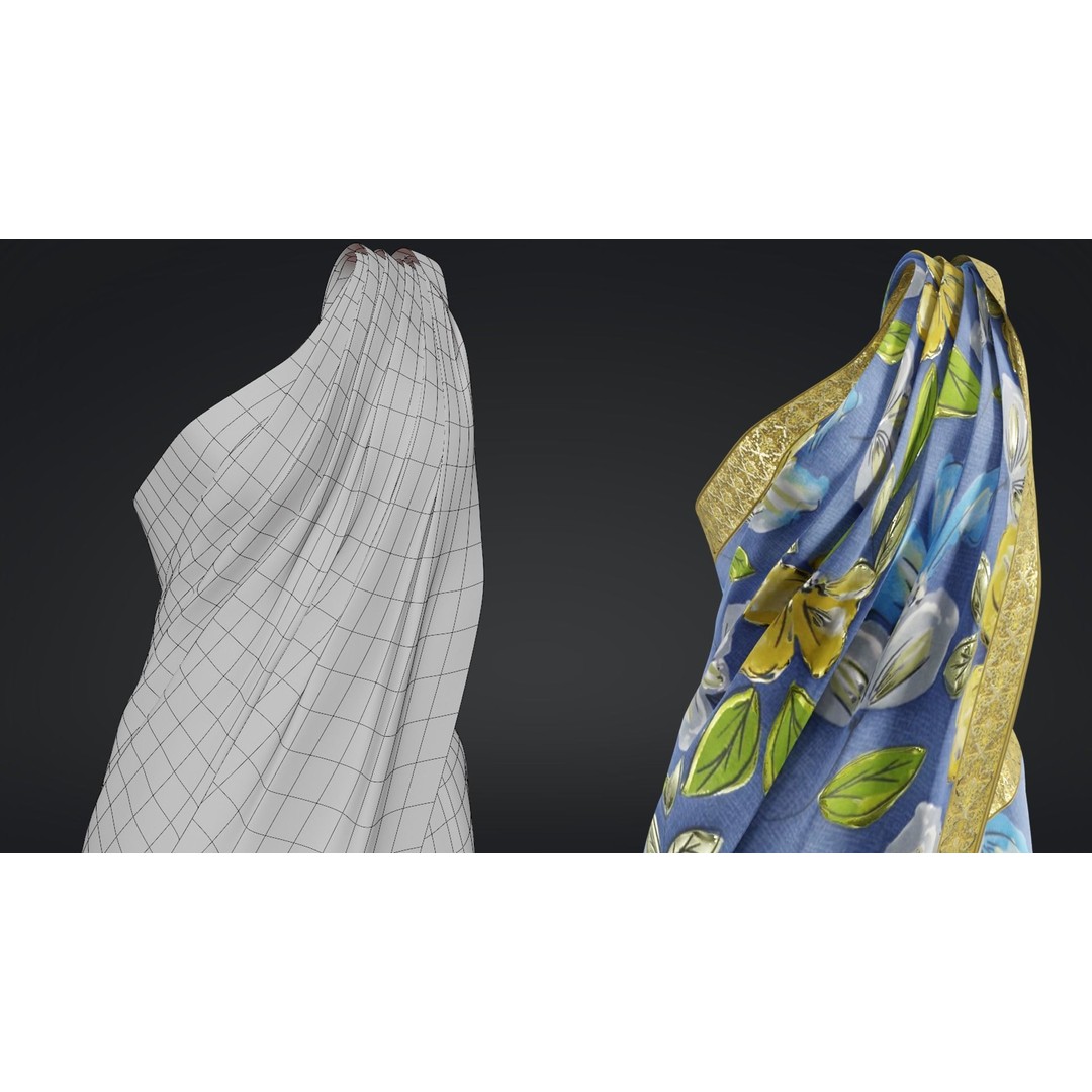 Indian Saree 3D Model – Low Poly Game Asset, FBX, PBR Textures - View 7