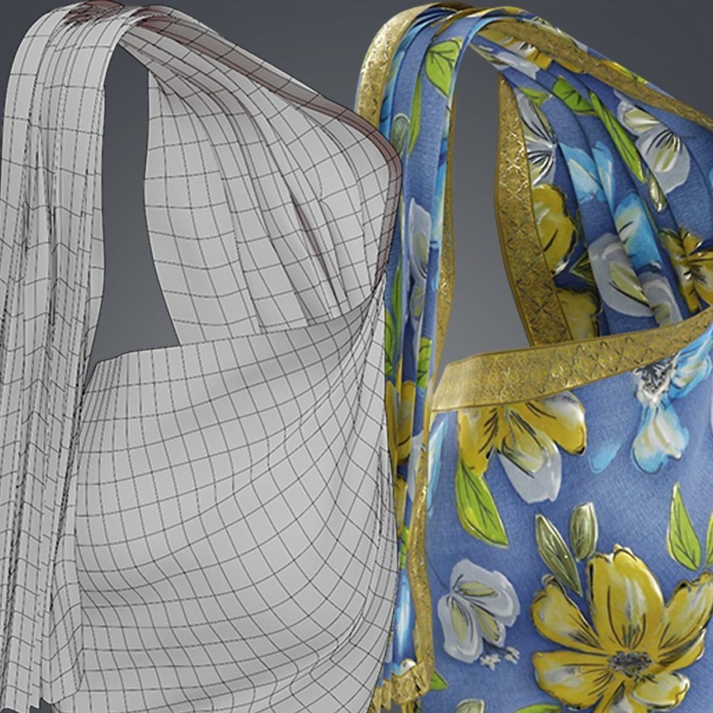 Indian Saree 3D Model – Low Poly Game Asset, FBX, PBR Textures - View 9