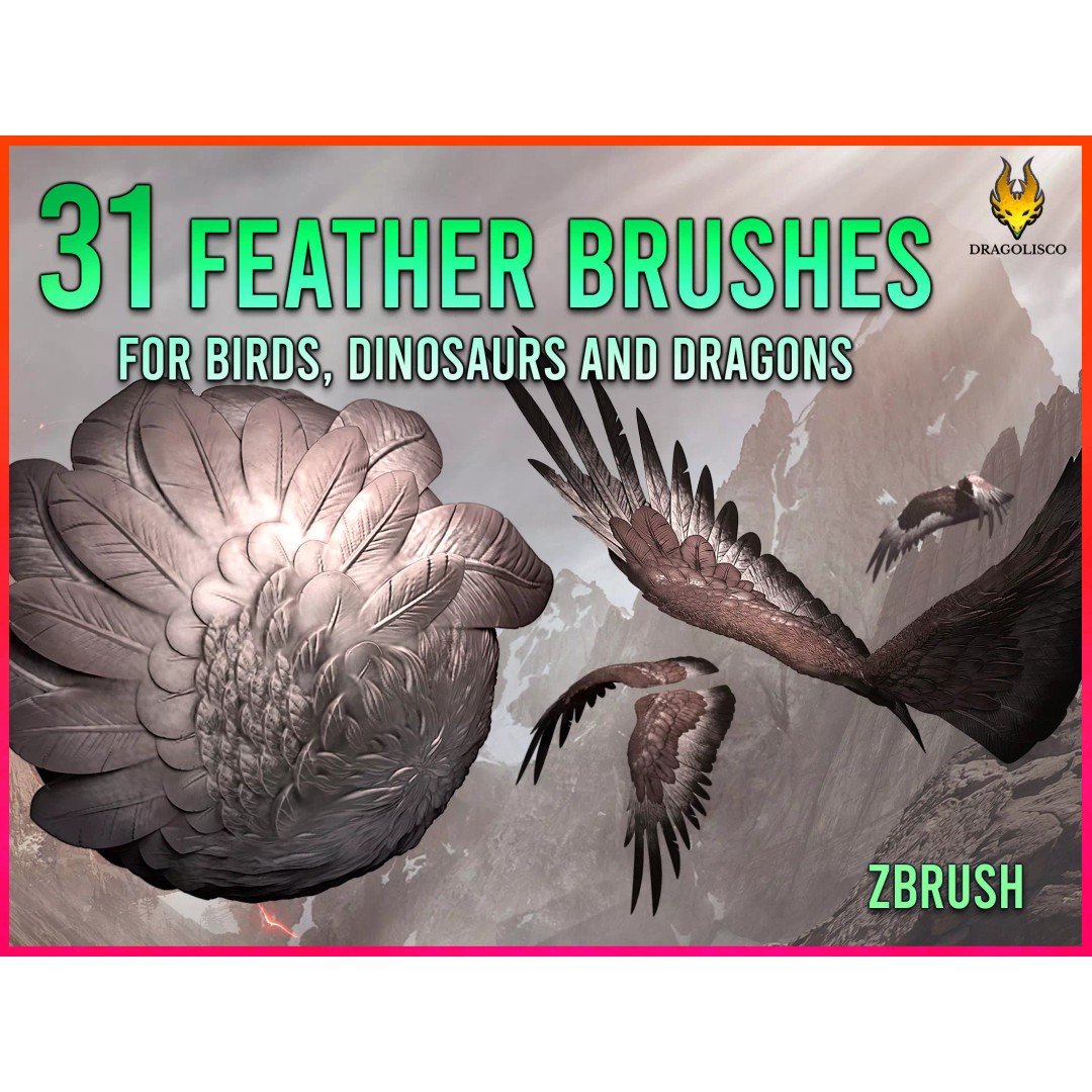 Feather Brushes 3D Model – Custom Zbrush Brushes for Creatures - View 2