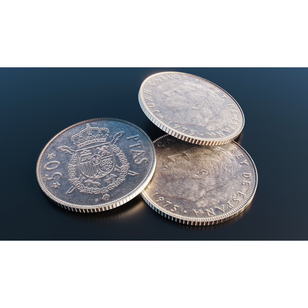 Spanish 50 Pesetas Coin 3D Model – Low Poly Scanned Asset, FBX - View 10