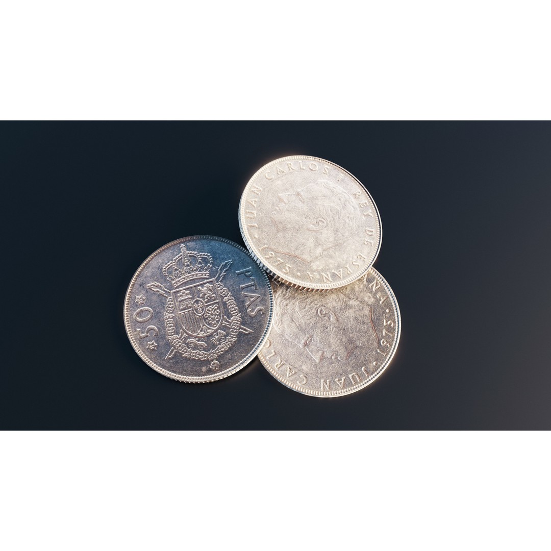 Spanish 50 Pesetas Coin 3D Model – Low Poly Scanned Asset, FBX - View 11
