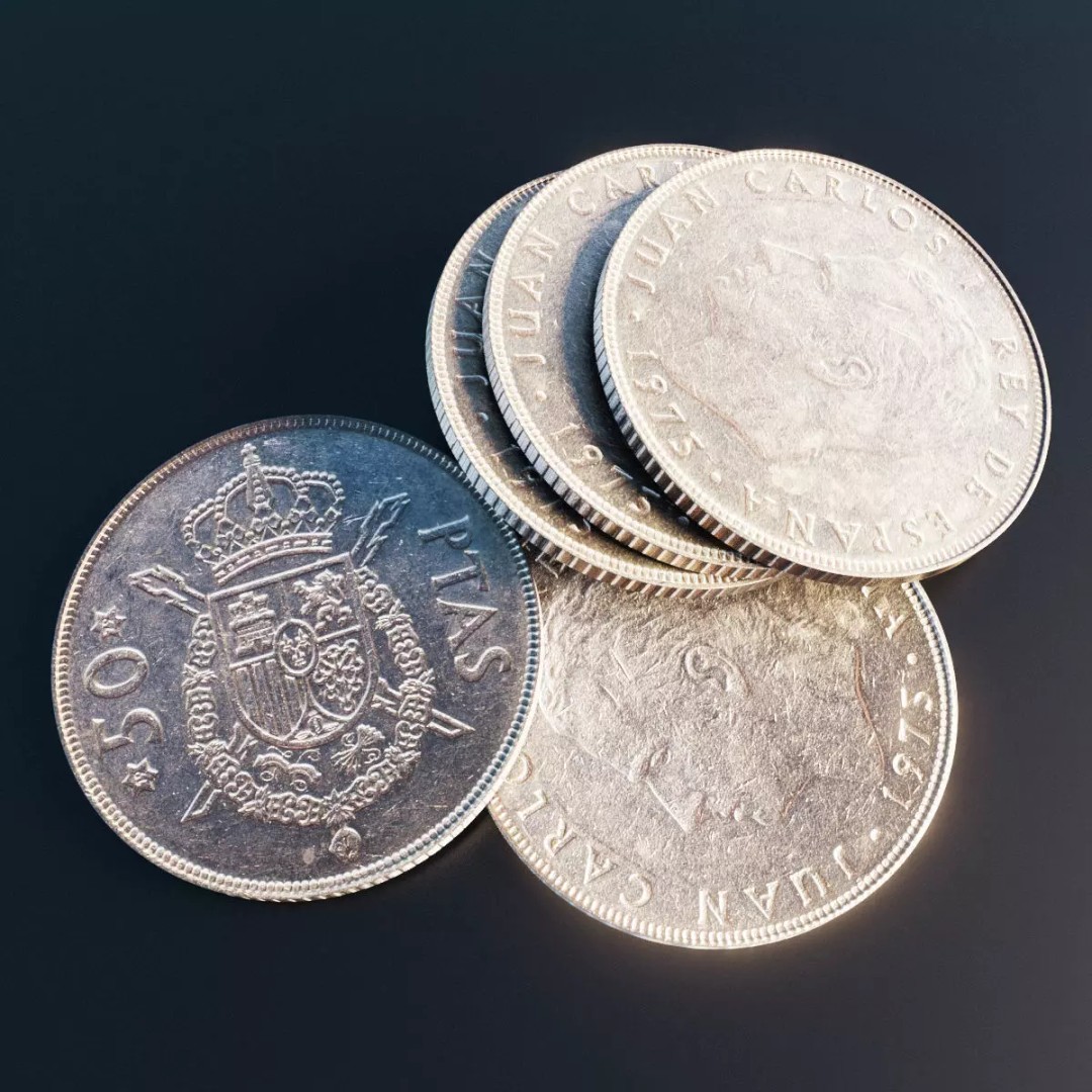 Spanish 50 Pesetas Coin 3D Model – Low Poly Scanned Asset, FBX - View 2