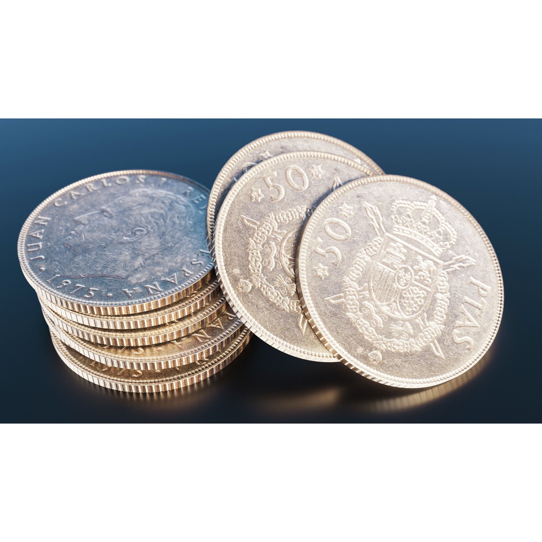 Spanish 50 Pesetas Coin 3D Model – Low Poly Scanned Asset, FBX - View 3