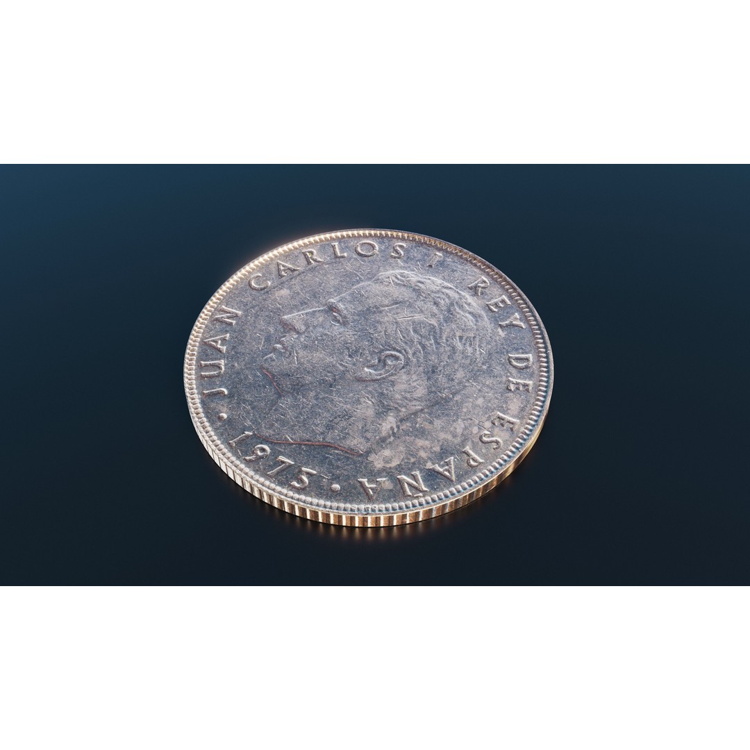 Spanish 50 Pesetas Coin 3D Model – Low Poly Scanned Asset, FBX - View 4