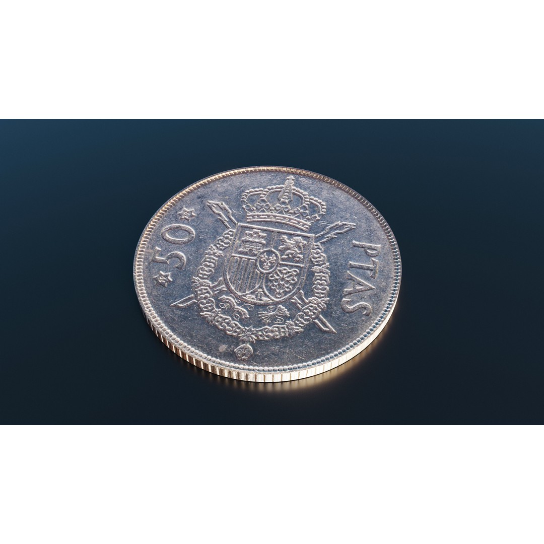Spanish 50 Pesetas Coin 3D Model – Low Poly Scanned Asset, FBX - View 5