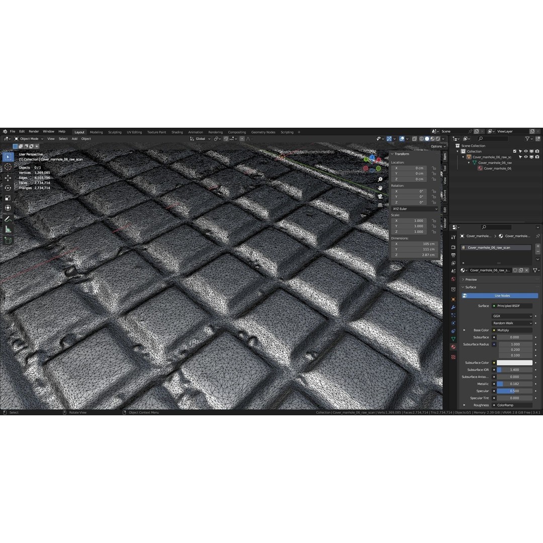 Street Manhole Cover 3D Model – High Poly Photogrammetry Asset, FBX