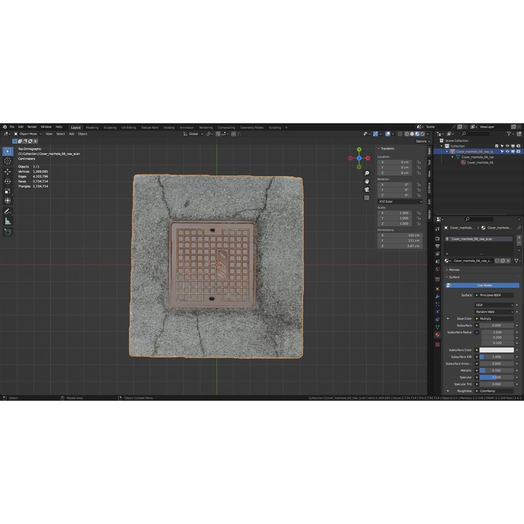 Street Manhole Cover 3D Model – High Poly Photogrammetry Asset, FBX - View 22
