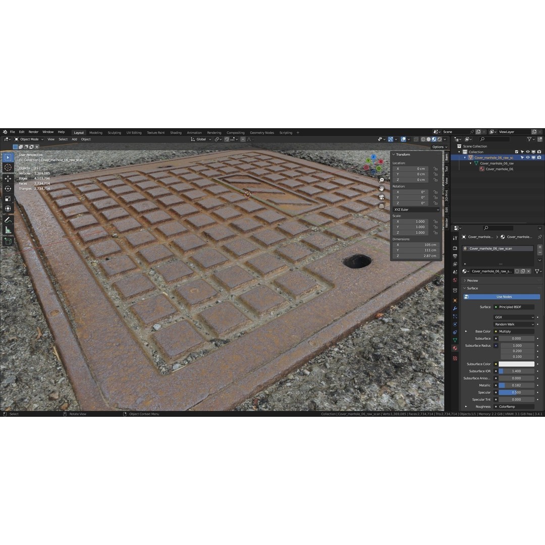 Street Manhole Cover 3D Model – High Poly Photogrammetry Asset, FBX - View 23