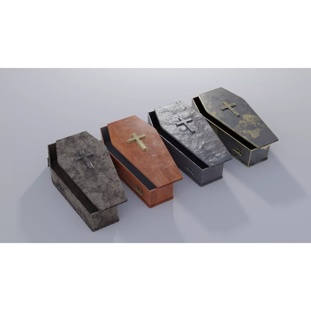 Coffin 3D Model – Low Poly PBR Game Asset with Interiors - View 2