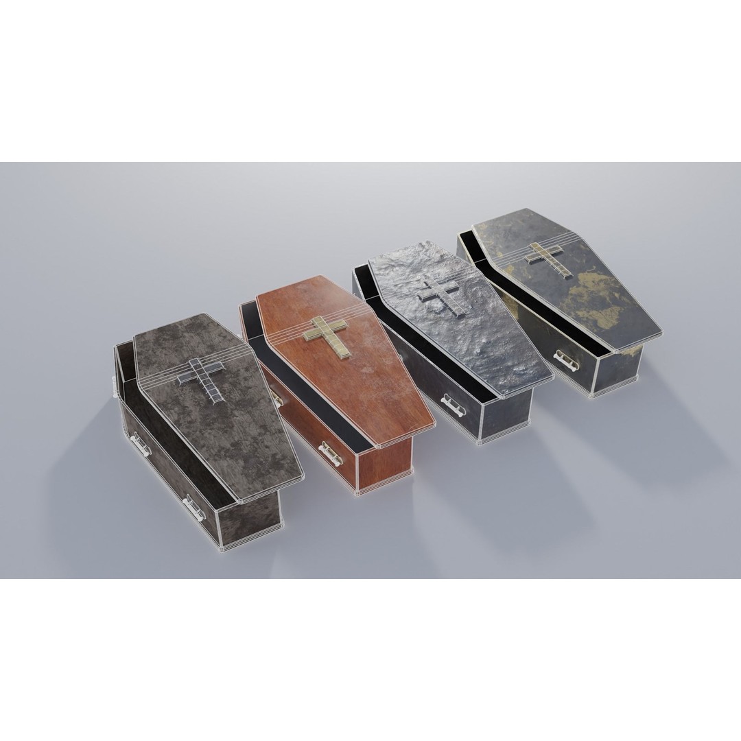 Coffin 3D Model – Low Poly PBR Game Asset with Interiors - View 3