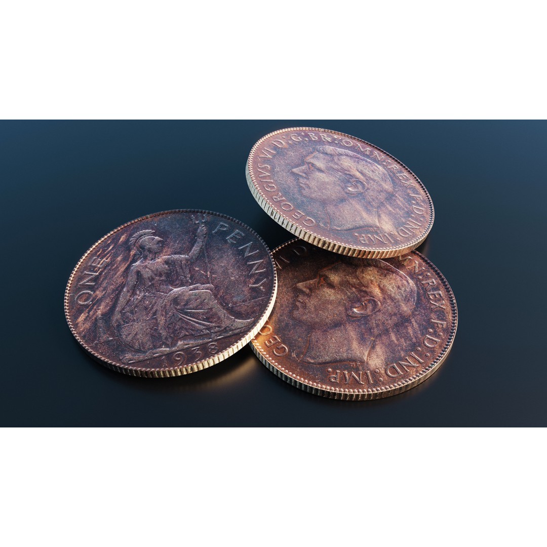 British One Penny Coin 3D Model – Low Poly Scanned Asset, FBX - View 10
