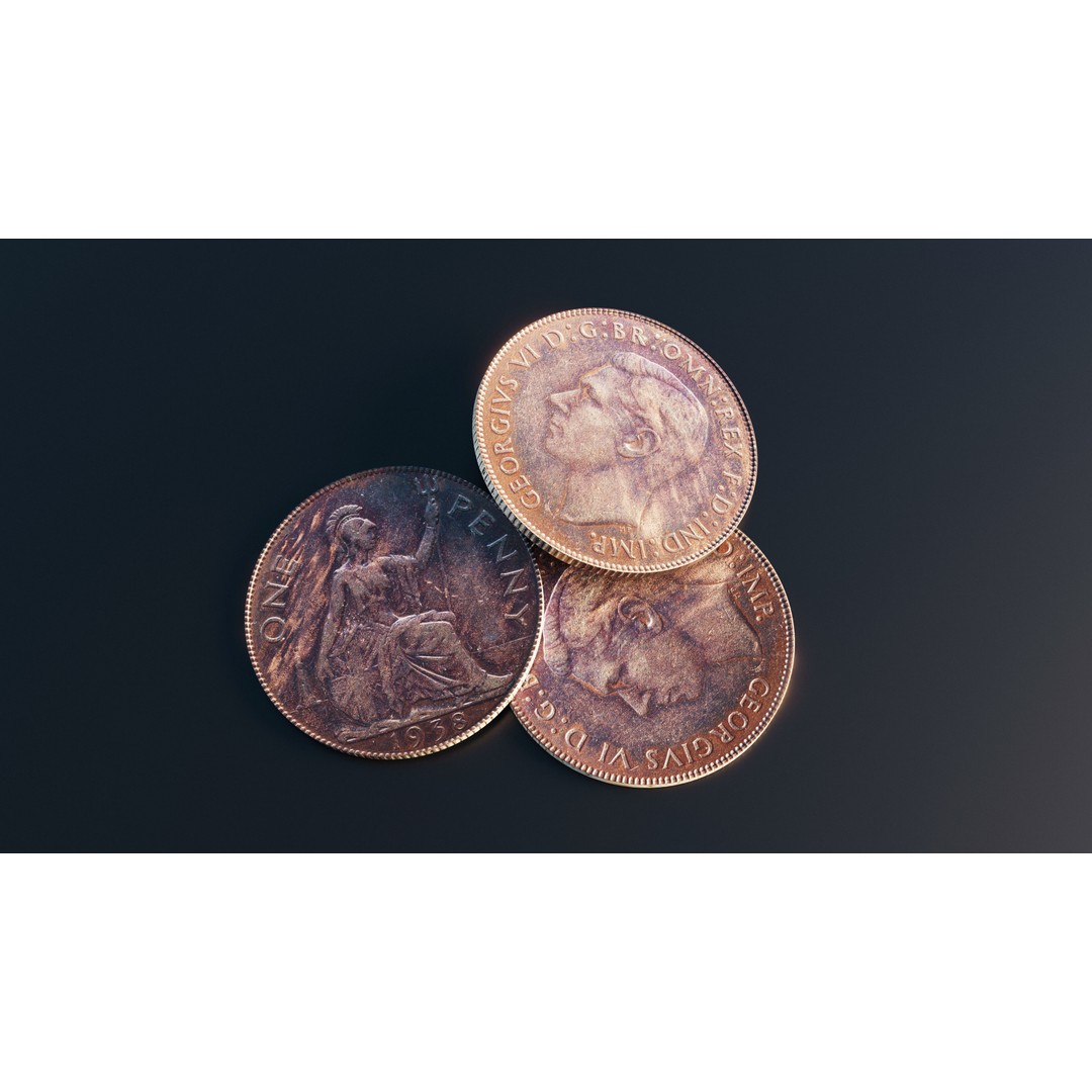 British One Penny Coin 3D Model – Low Poly Scanned Asset, FBX - View 11