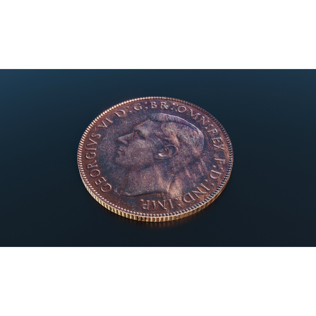 British One Penny Coin 3D Model – Low Poly Scanned Asset, FBX - View 4