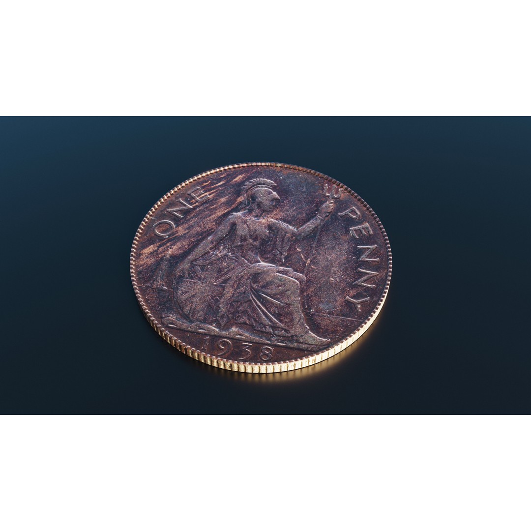 British One Penny Coin 3D Model – Low Poly Scanned Asset, FBX - View 5