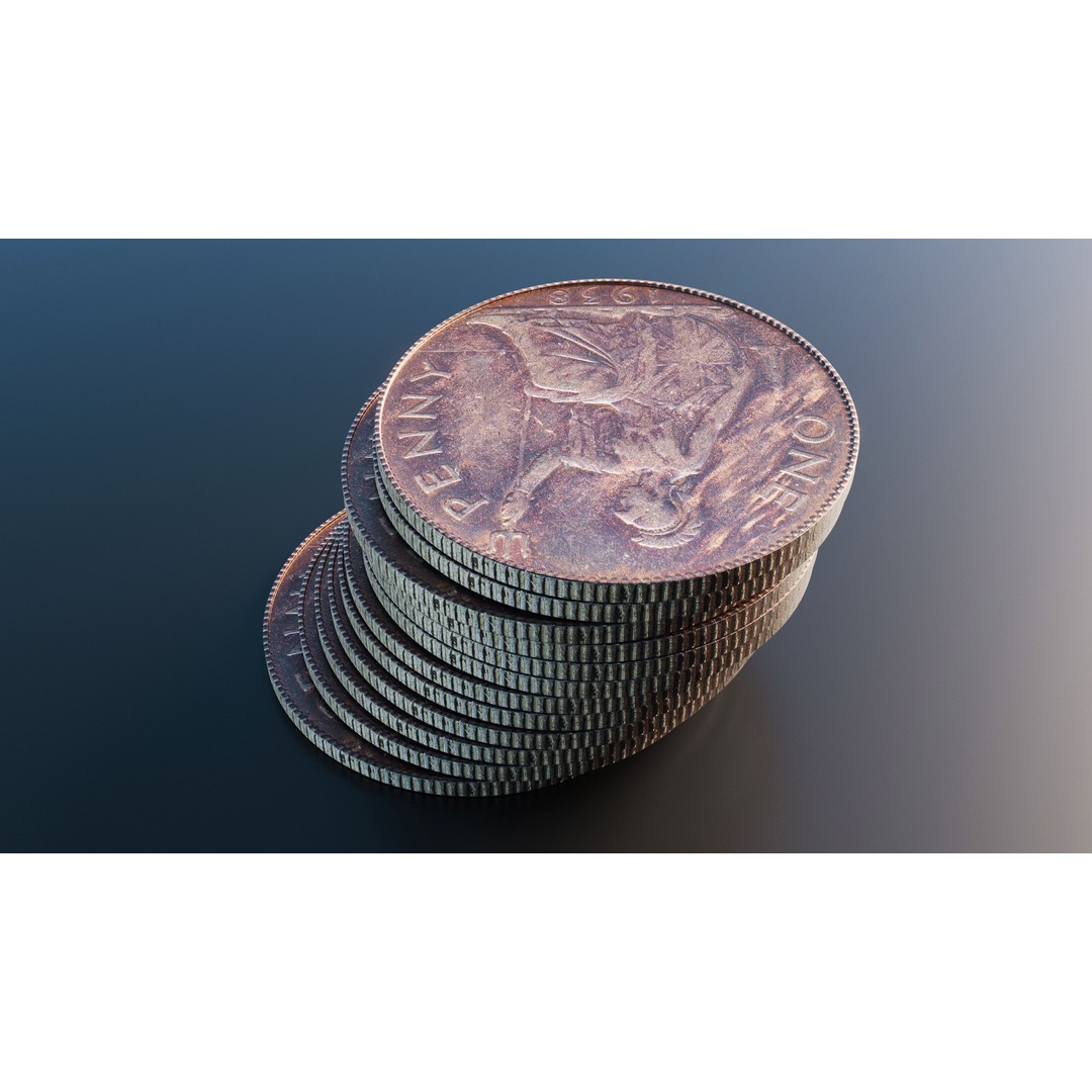 British One Penny Coin 3D Model – Low Poly Scanned Asset, FBX - View 6