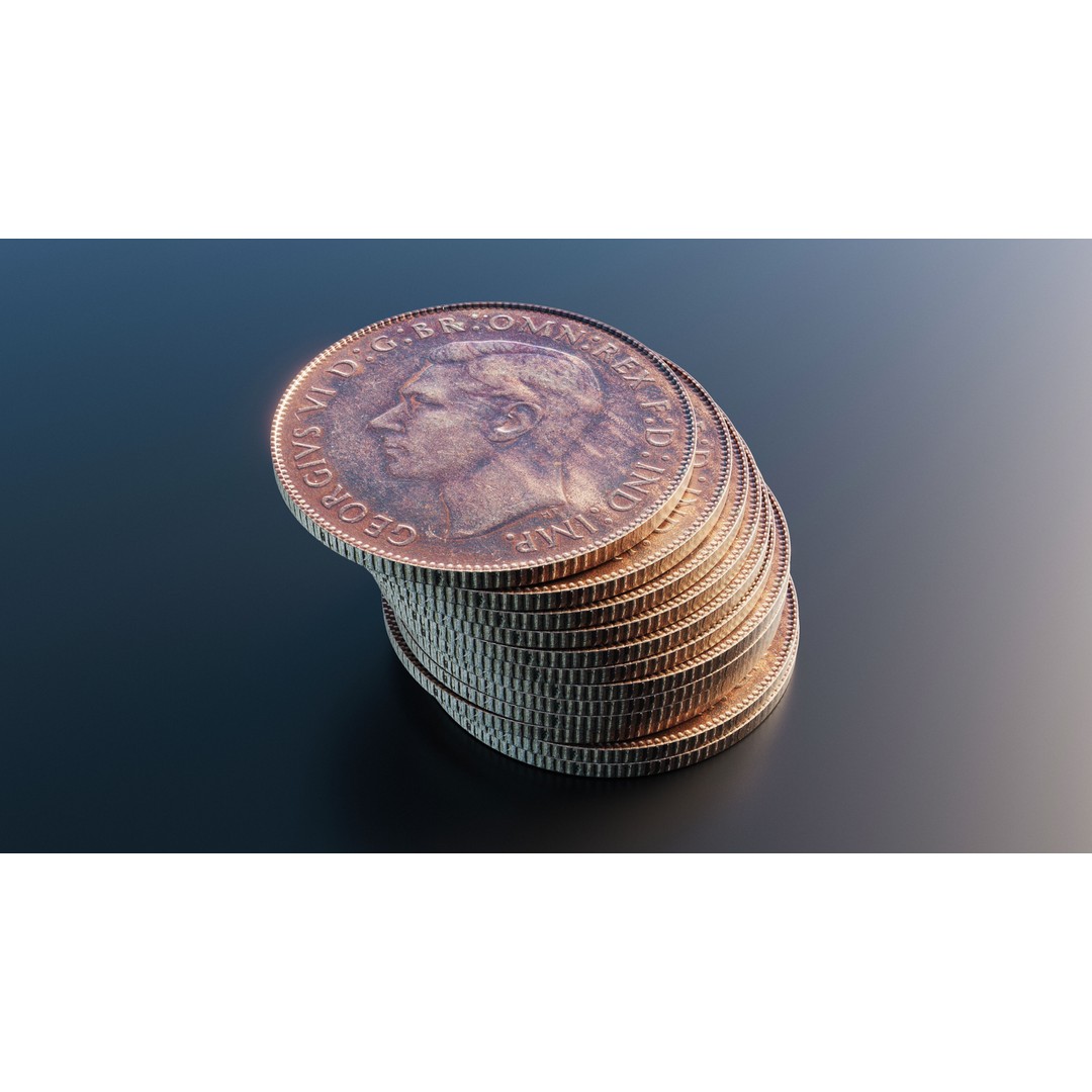 British One Penny Coin 3D Model – Low Poly Scanned Asset, FBX - View 7