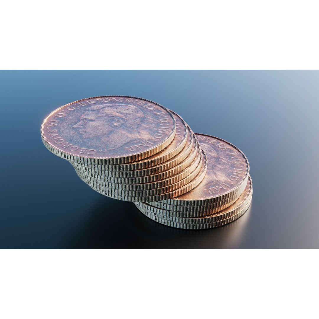British One Penny Coin 3D Model – Low Poly Scanned Asset, FBX - View 8