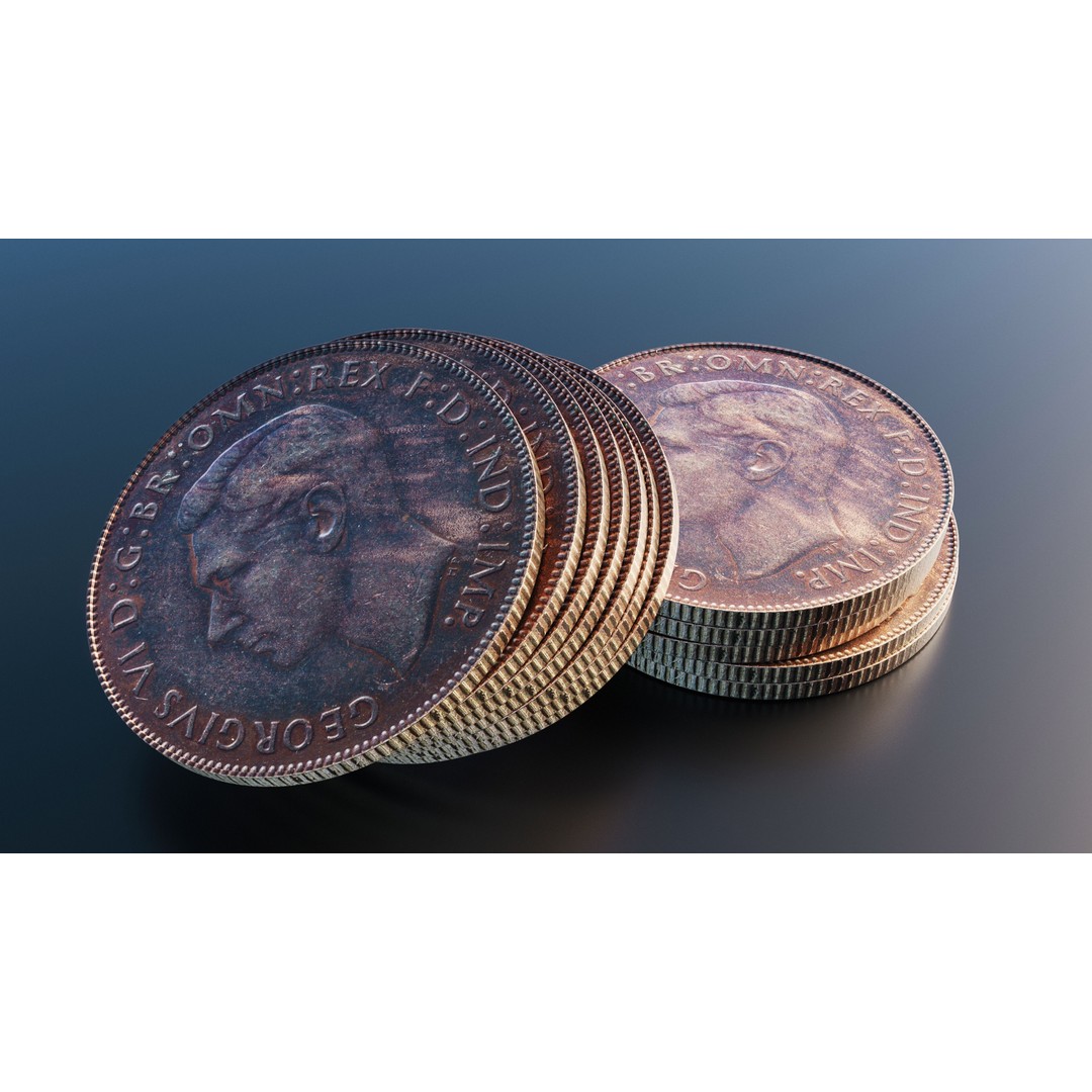 British One Penny Coin 3D Model – Low Poly Scanned Asset, FBX - View 9
