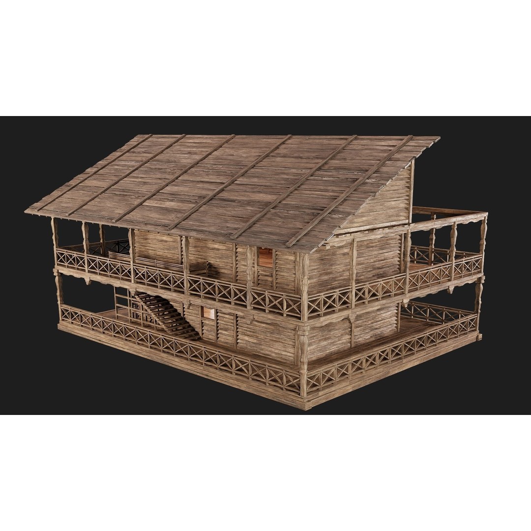 Old Wooden House 3D Model – Game Ready Low Poly, PBR Textures