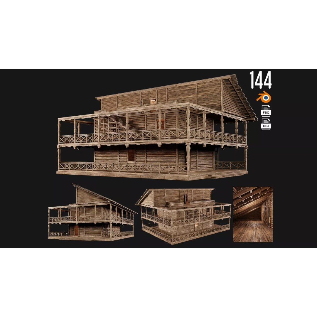 Old Wooden House 3D Model – Game Ready Low Poly, PBR Textures - View 2