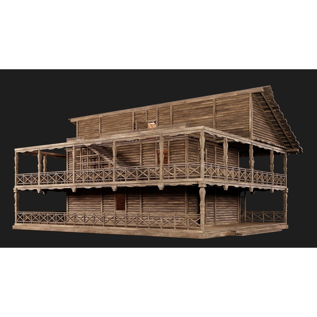 Old Wooden House 3D Model – Game Ready Low Poly, PBR Textures - View 4