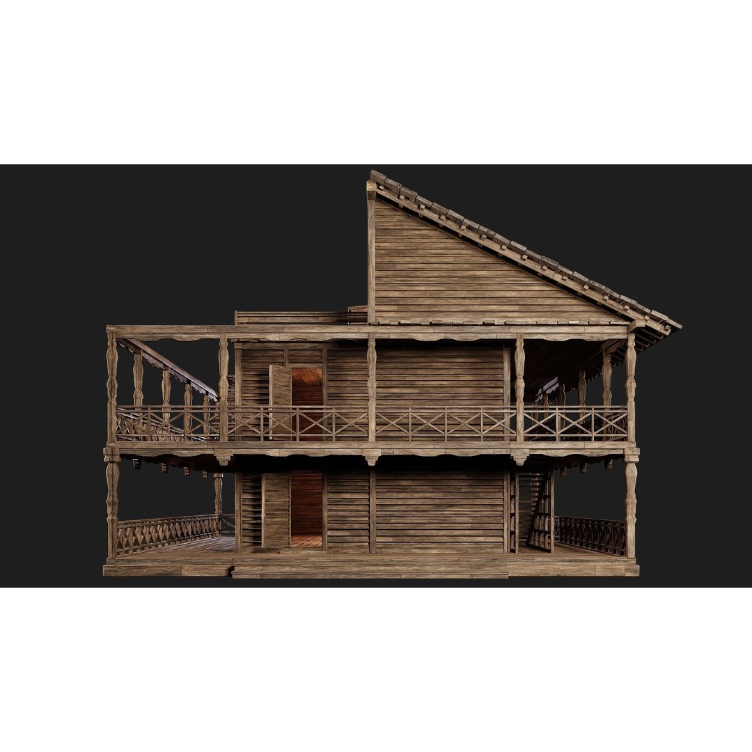 Old Wooden House 3D Model – Game Ready Low Poly, PBR Textures - View 5