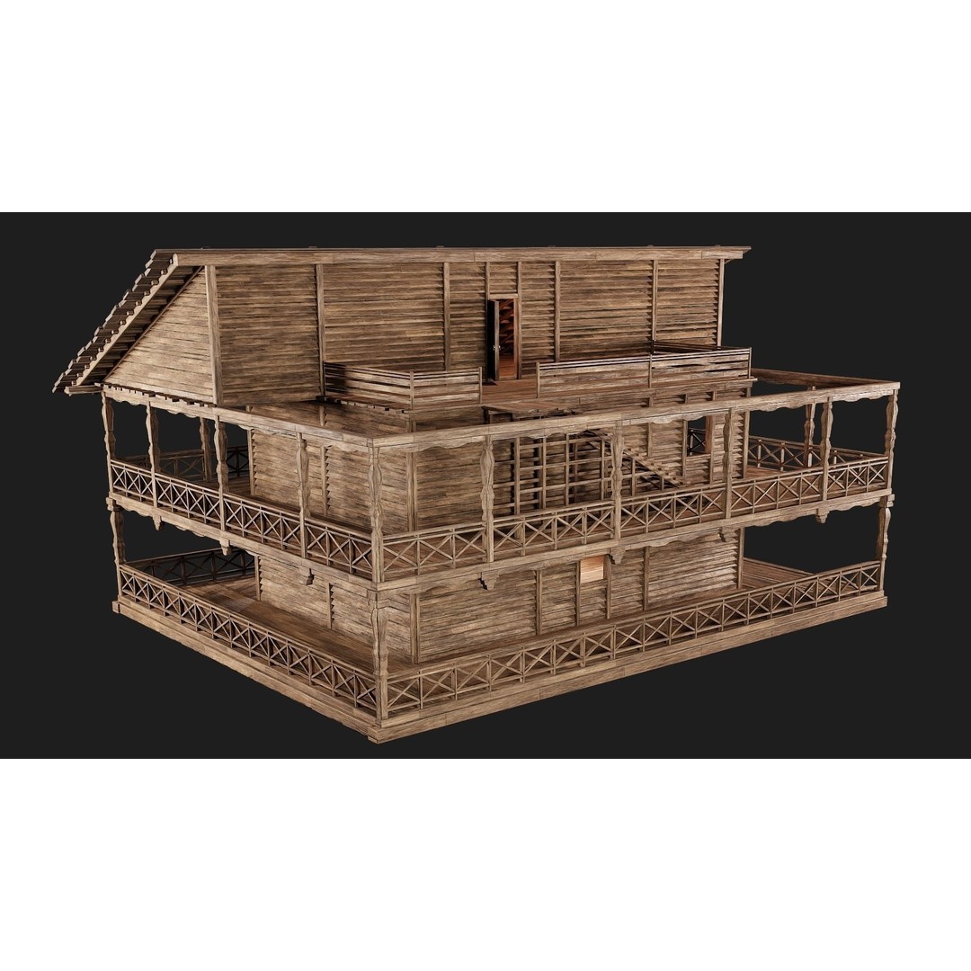 Old Wooden House 3D Model – Game Ready Low Poly, PBR Textures - View 6