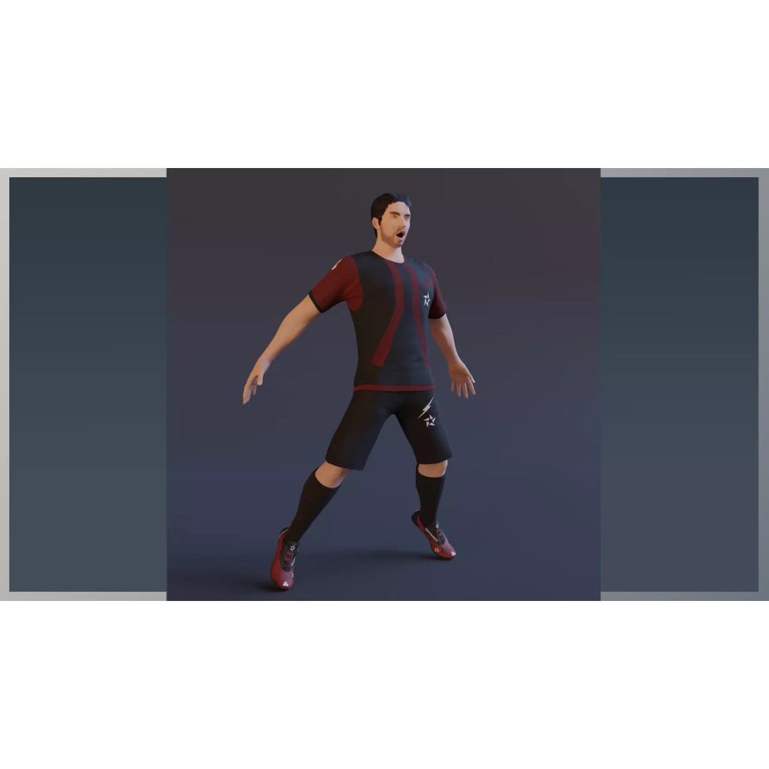 Football Player 3D Model – Low Poly Game Ready Character, FBX - View 2