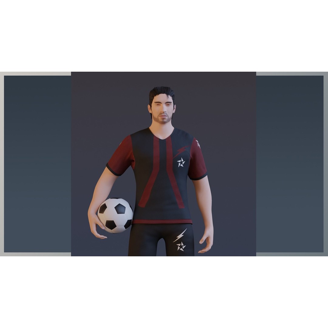 Football Player 3D Model – Low Poly Game Ready Character, FBX - View 3
