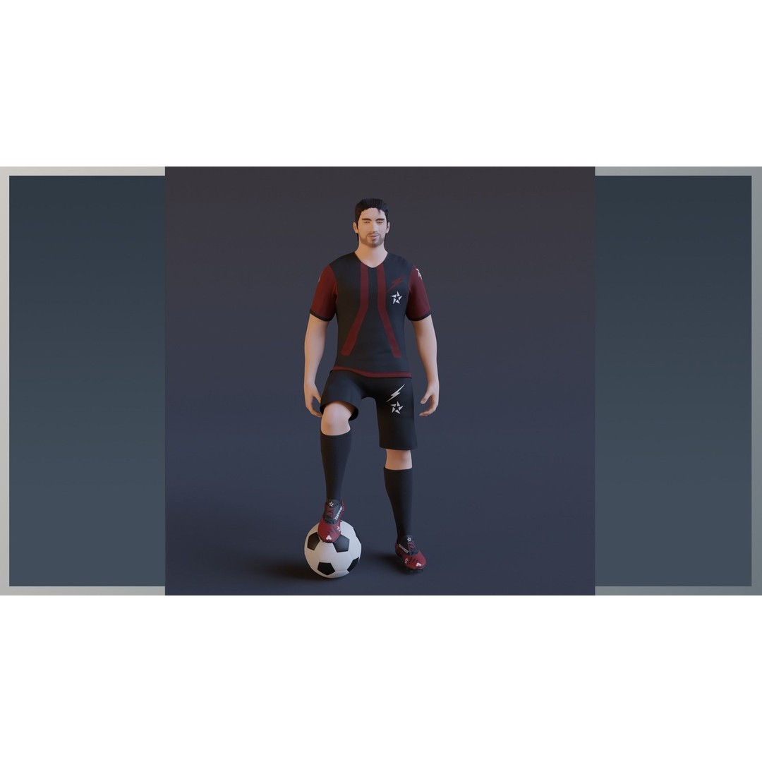 Football Player 3D Model – Low Poly Game Ready Character, FBX - View 5