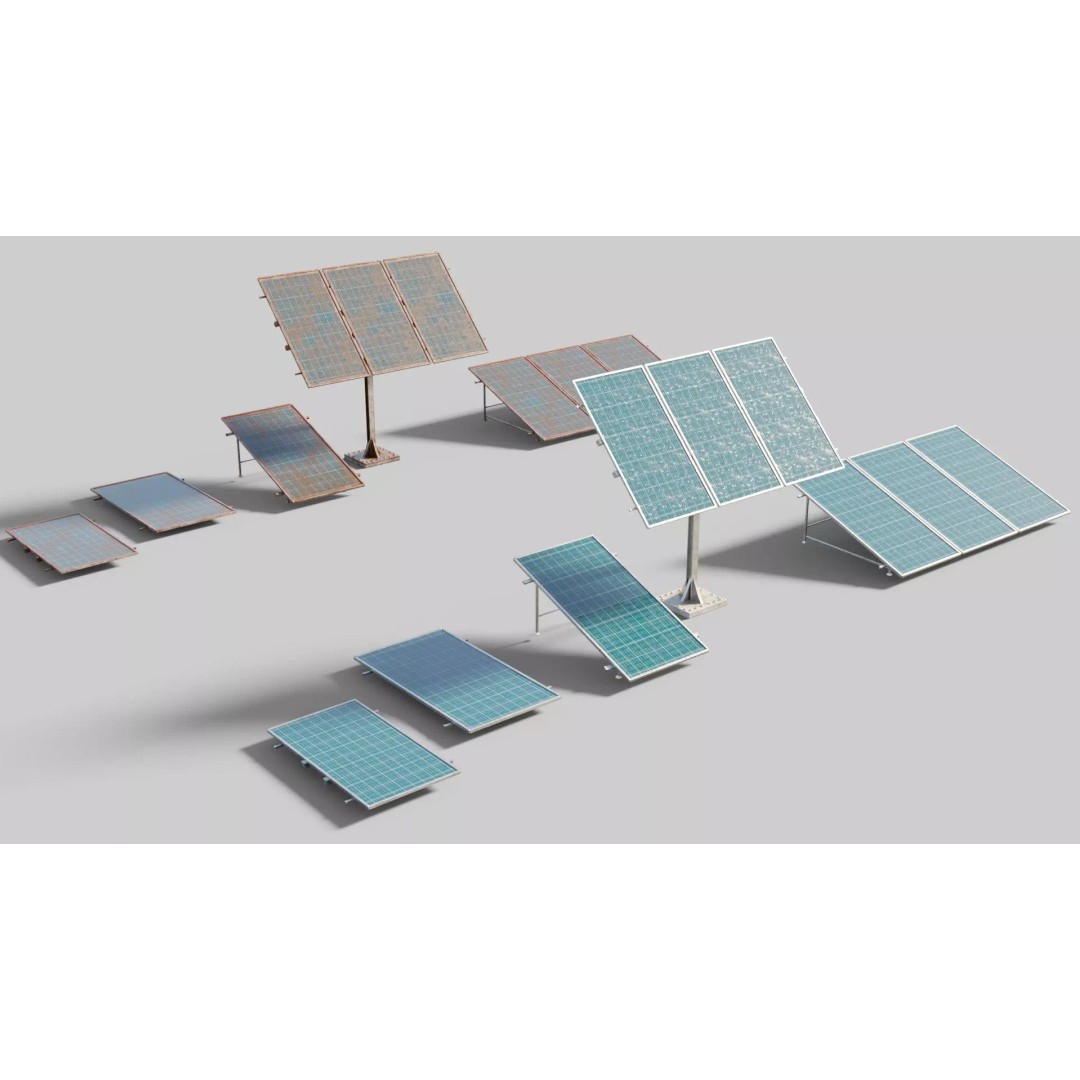 Solar Panels 3D Model – Low Poly PBR Textures for Archviz - View 2