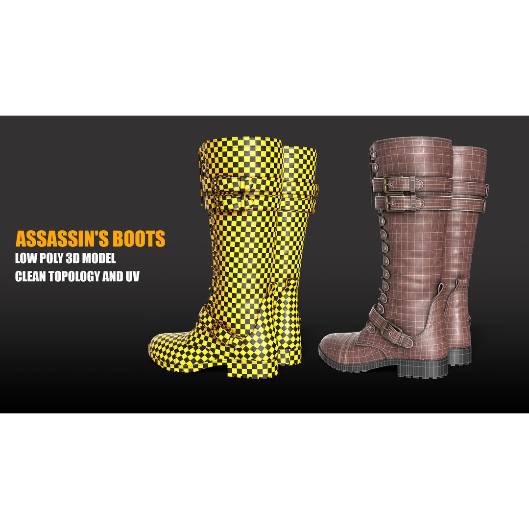 Assassin's Boots 3D Model – Low Poly Game Asset, FBX, PBR Textures
