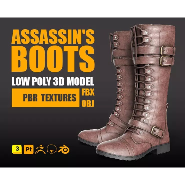Assassin's Boots 3D Model – Low Poly Game Asset, FBX, PBR Textures - View 2
