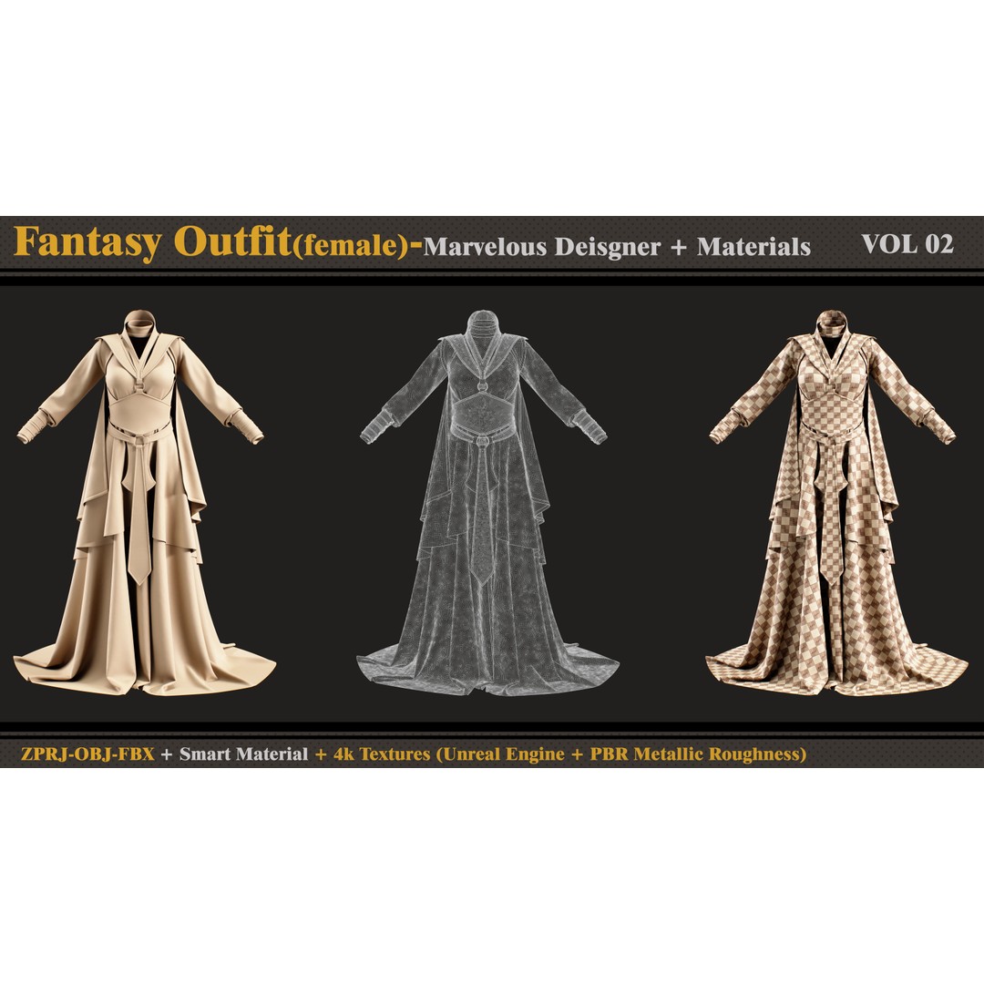 Fantasy Outfit 3D Model – Female Costume with PBR Textures, FBX, OBJ