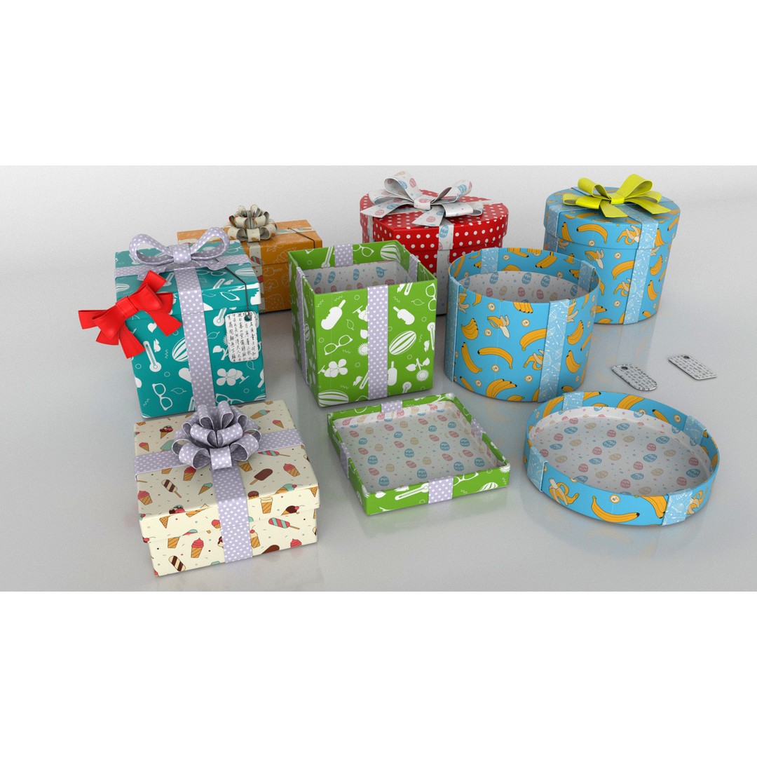 Gift Boxes 3D Model – High-Quality Polygonal Textures, FBX & OBJ Formats - View 3