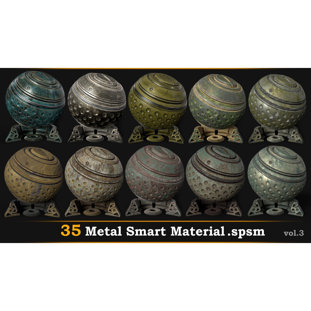 Metal Smart Material 3D Model – 35 High-Quality Textures, SPSM - View 3