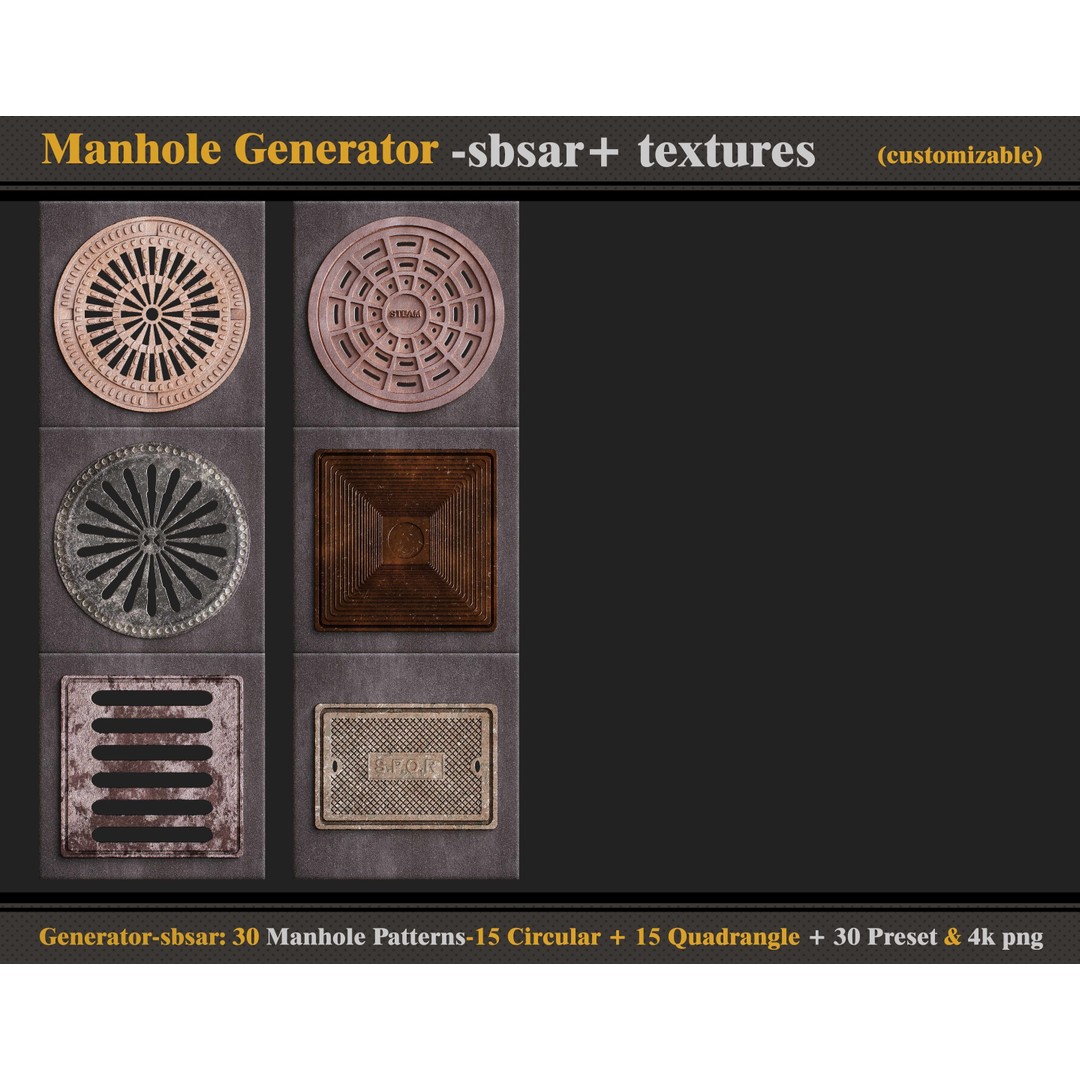 Manhole 3D Model – SBSAR Generator with 30 Custom Textures