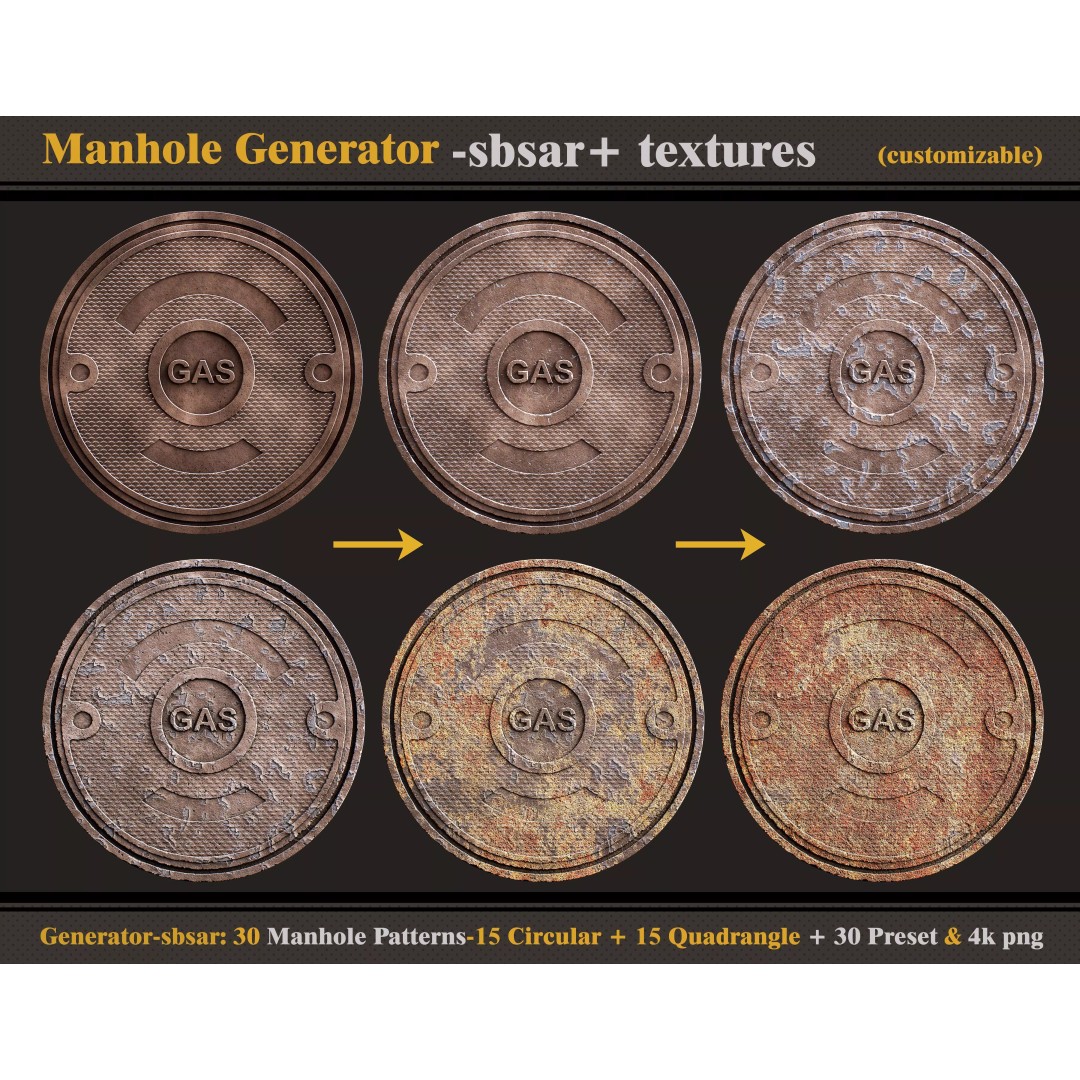 Manhole 3D Model – SBSAR Generator with 30 Custom Textures - View 2